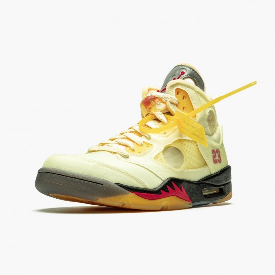 Men Off-White x Air Jordan 5 Retro Sail DH8565-100 AJ5 Shoes