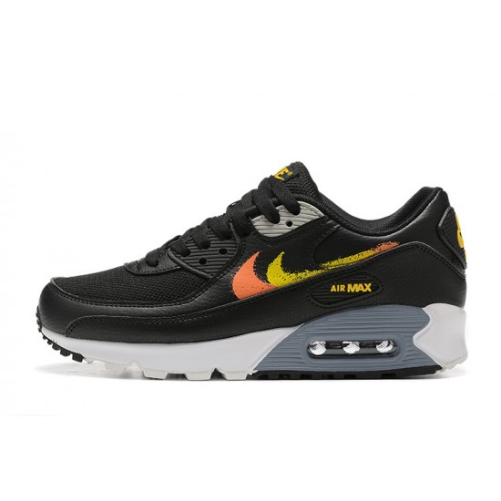 Men Nike Air Max 90 Black Yellow and Orange Running Shoes