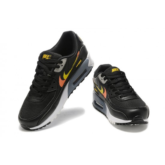 Men Nike Air Max 90 Black Yellow and Orange Running Shoes