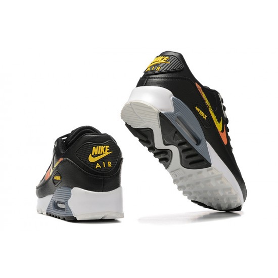 Men Nike Air Max 90 Black Yellow and Orange Running Shoes