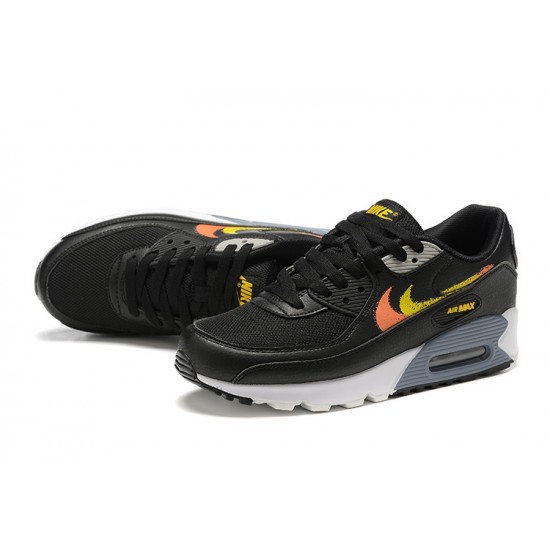 Men Nike Air Max 90 Black Yellow and Orange Running Shoes