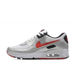 Men Nike Air Max 90 Silver Red Running Shoes