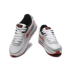 Men Nike Air Max 90 Silver Red Running Shoes