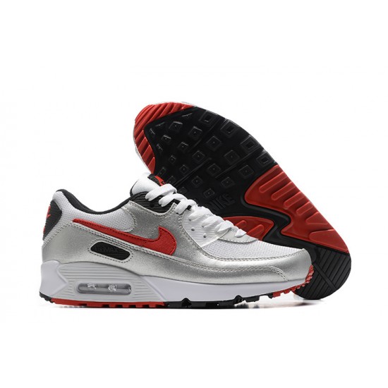 Men Nike Air Max 90 Silver Red Running Shoes