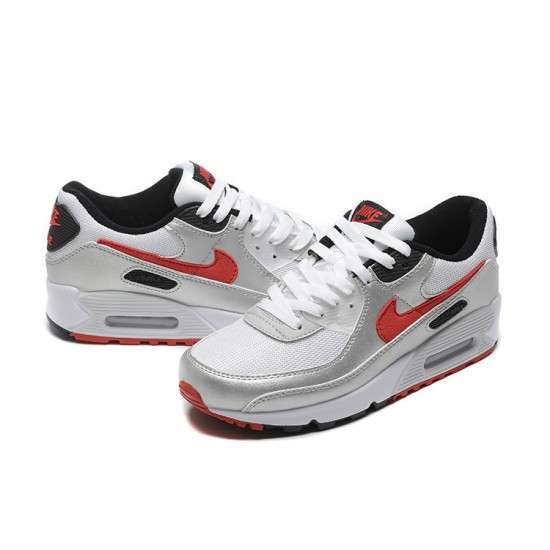 Men Nike Air Max 90 Silver Red Running Shoes