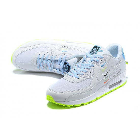 Men Nike Air Max 90 SE Worldwide White Blue CK7069-100 Running Shoes