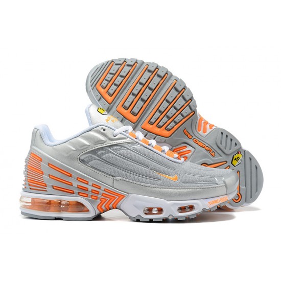 Men Nike Air Max Plus 3 Grey Orange and Silver Running Shoes