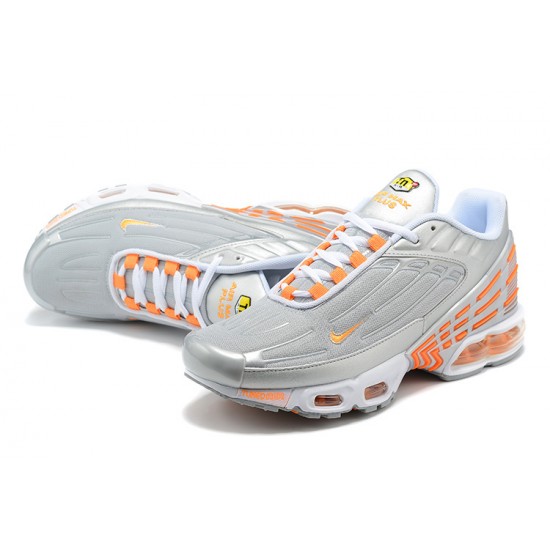 Men Nike Air Max Plus 3 Grey Orange and Silver Running Shoes