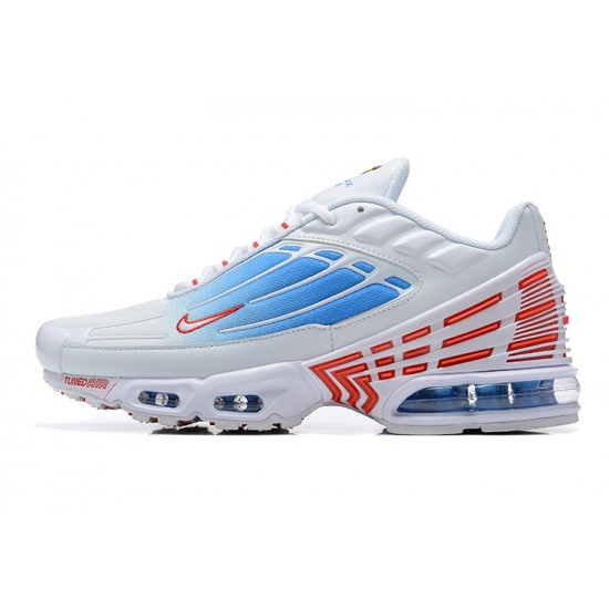 Men Nike Air Max Plus 3 White Blue and Red Running Shoes