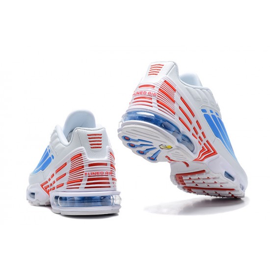 Men Nike Air Max Plus 3 White Blue and Red Running Shoes