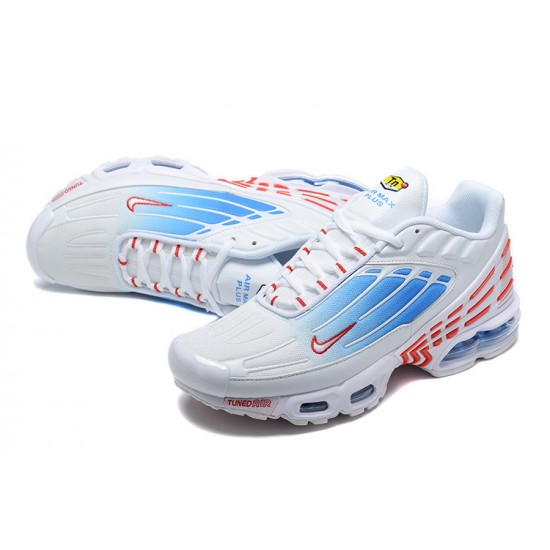 Men Nike Air Max Plus 3 White Blue and Red Running Shoes