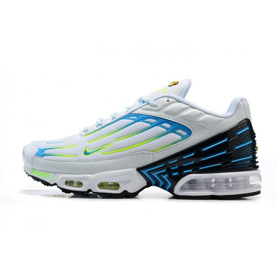 Men Nike Air Max Plus 3 White Blue and Yellow DV7138-100 Running Shoes