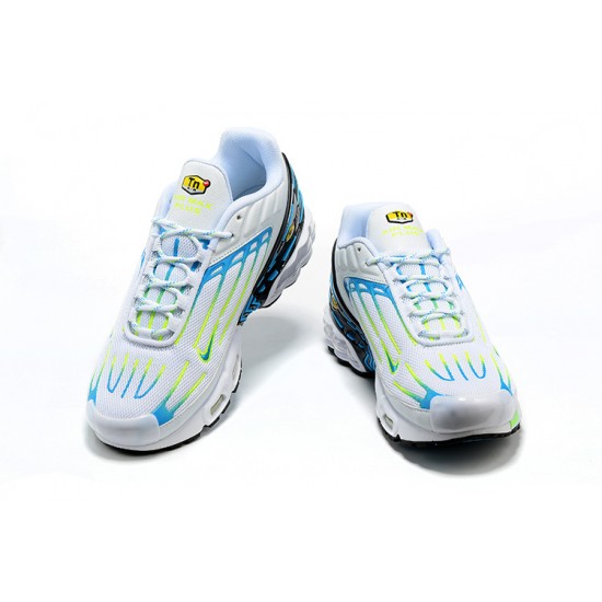 Men Nike Air Max Plus 3 White Blue and Yellow DV7138-100 Running Shoes