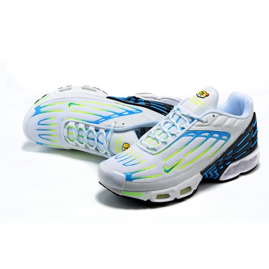 Men Nike Air Max Plus 3 White Blue and Yellow DV7138-100 Running Shoes