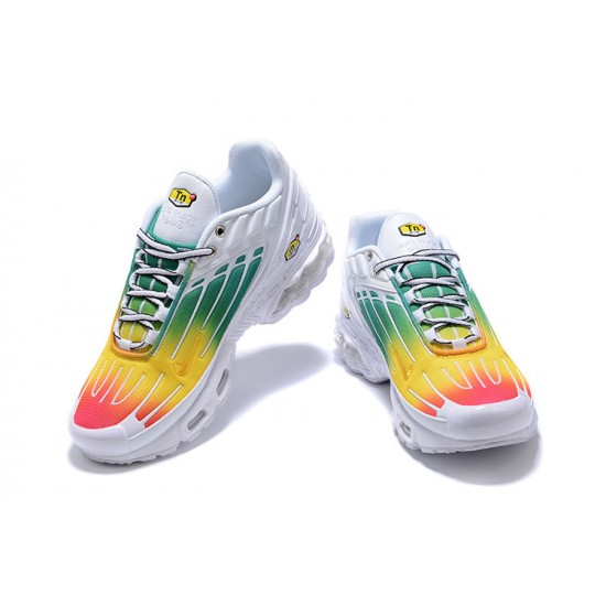 Men Nike Air Max Plus 3 White Green and Yellow Running Shoes