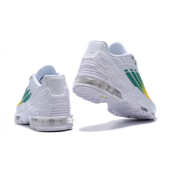 Men Nike Air Max Plus 3 White Green and Yellow Running Shoes