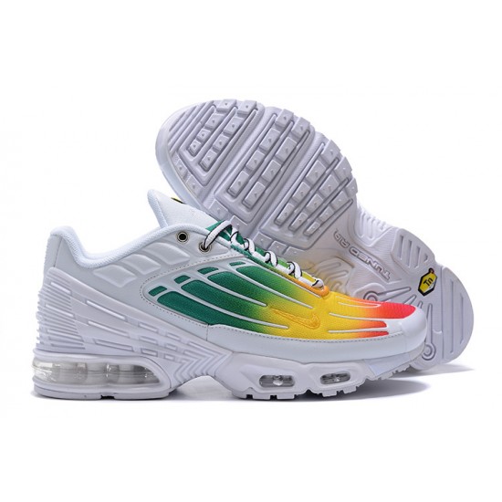 Men Nike Air Max Plus 3 White Green and Yellow Running Shoes