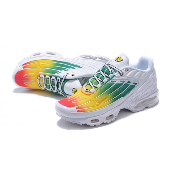 Men Nike Air Max Plus 3 White Green and Yellow Running Shoes