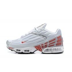 Men Nike Air Max Plus 3 White Red and Silver Running Shoes