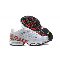 Men Nike Air Max Plus 3 White Red and Silver Running Shoes