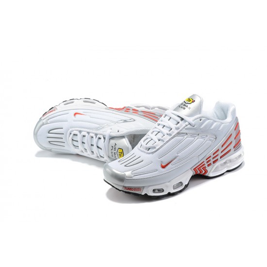 Men Nike Air Max Plus 3 White Red and Silver Running Shoes