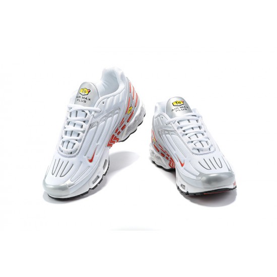 Men Nike Air Max Plus 3 White Red and Silver Running Shoes