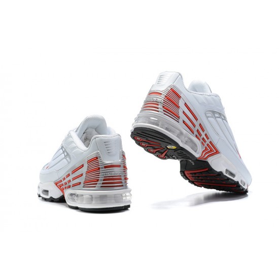 Men Nike Air Max Plus 3 White Red and Silver Running Shoes