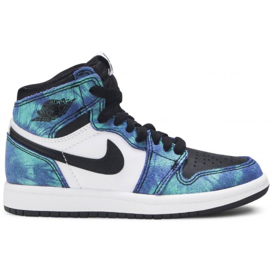 Air Jordan 1 Retro High OG PS Tie-Dye White/Black/Aurora Green CU0449 100 AJ 1 Sneakers