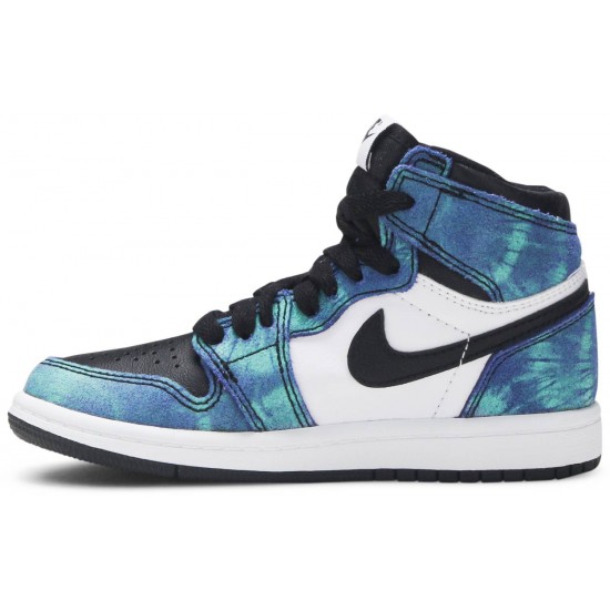 Air Jordan 1 Retro High OG PS Tie-Dye White/Black/Aurora Green CU0449 100 AJ 1 Sneakers